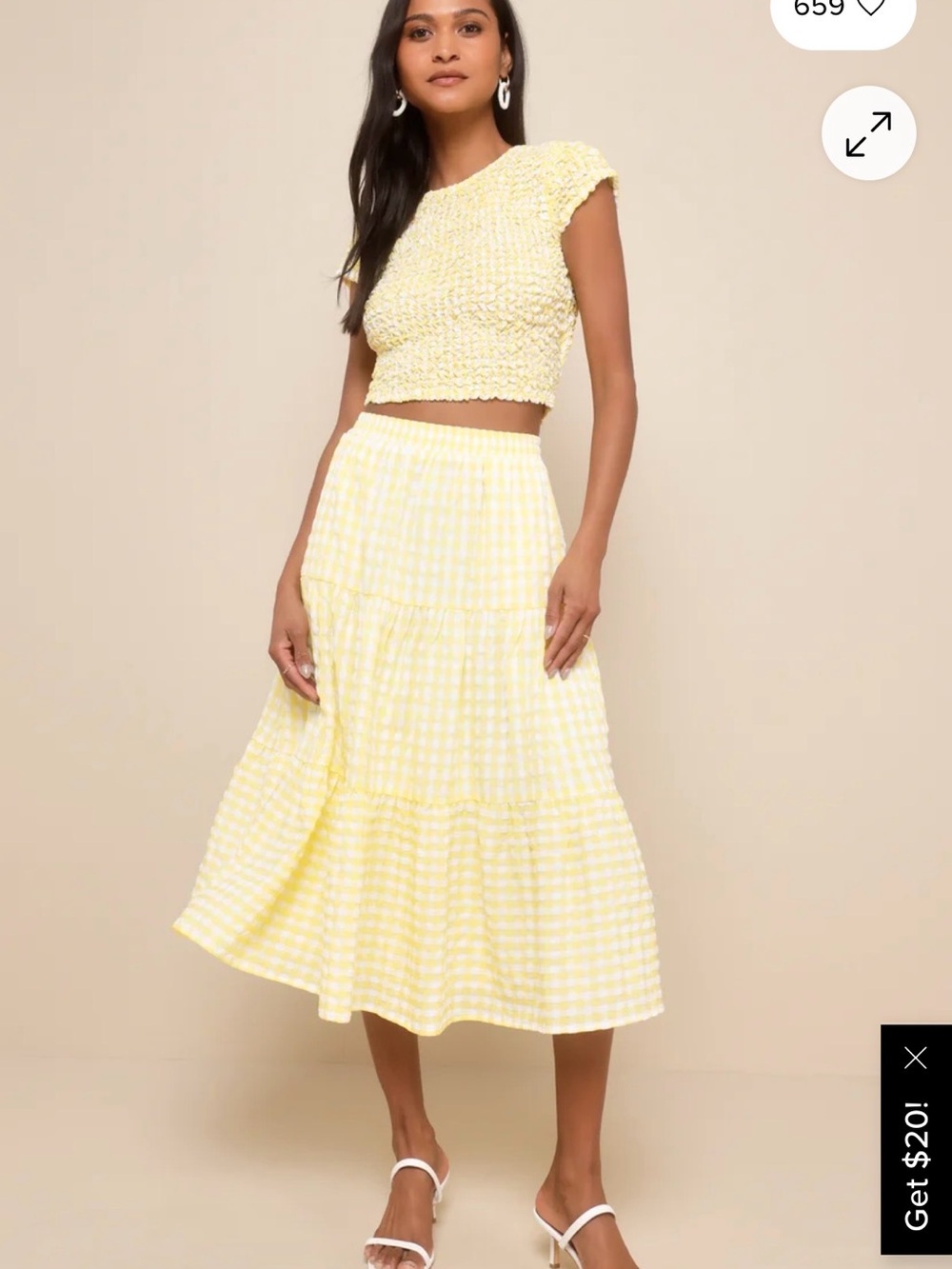 Lulus Cheerful Perfection Yellow Gingham Smocked Two-Piece Midi Dress